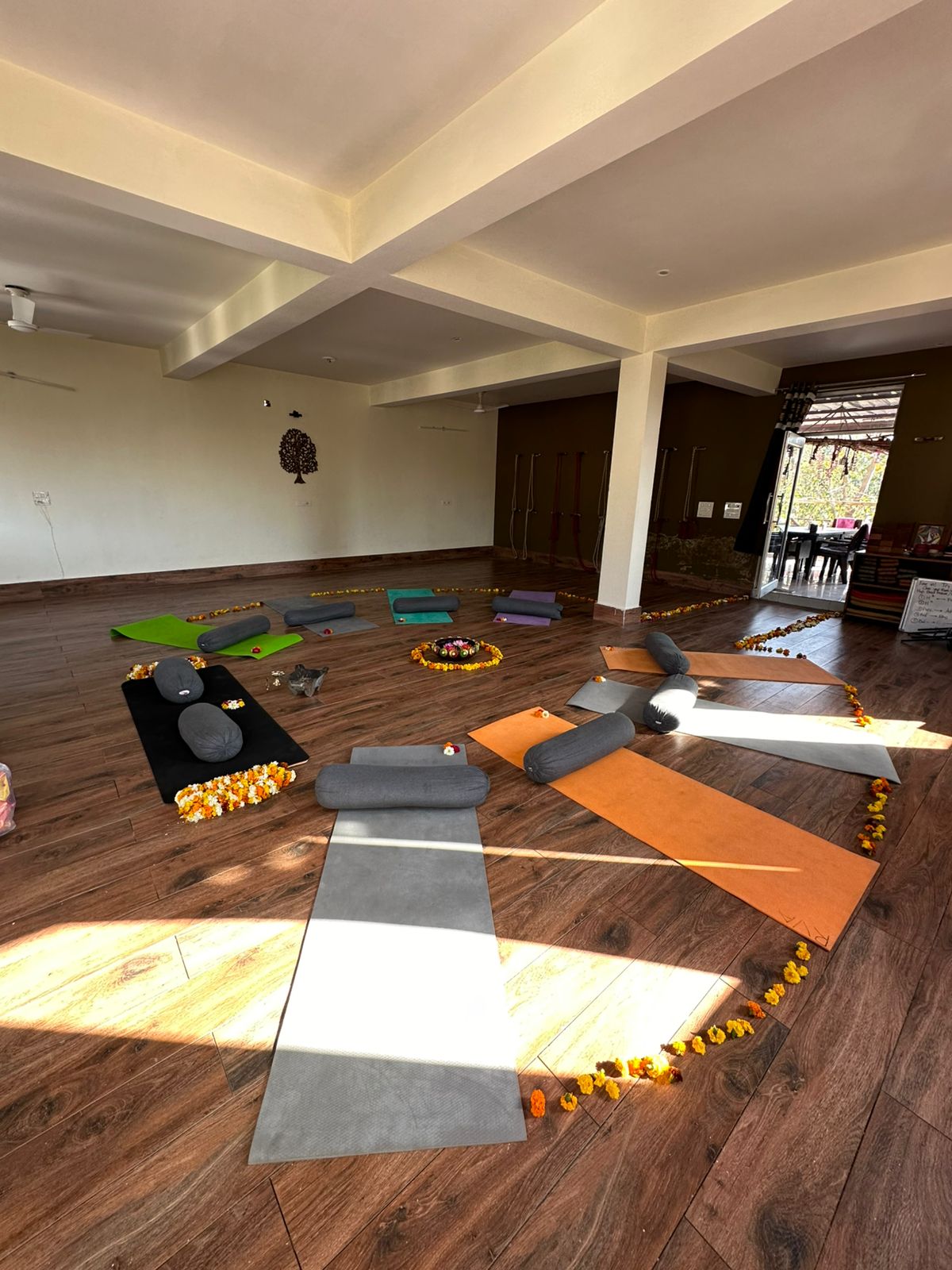 Yoga hall prepared for class